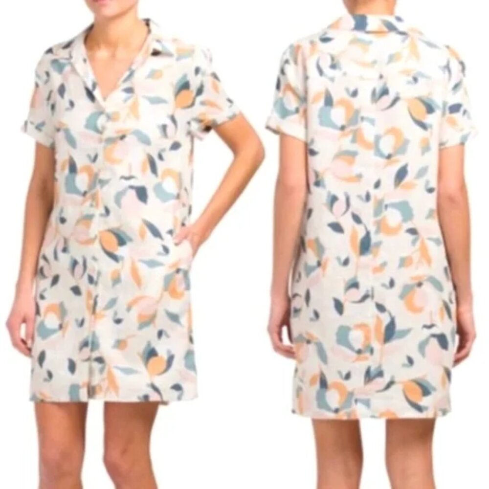 Rachel Zoe Tropical Print Linen Button Front Shirt Dress, Size L
